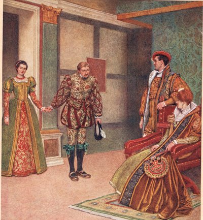「あなたは愛人を見た、私はメイドを見た」、「ヴェニスの商人」、1910年頃のイラスト 作： James Dromgole Linton